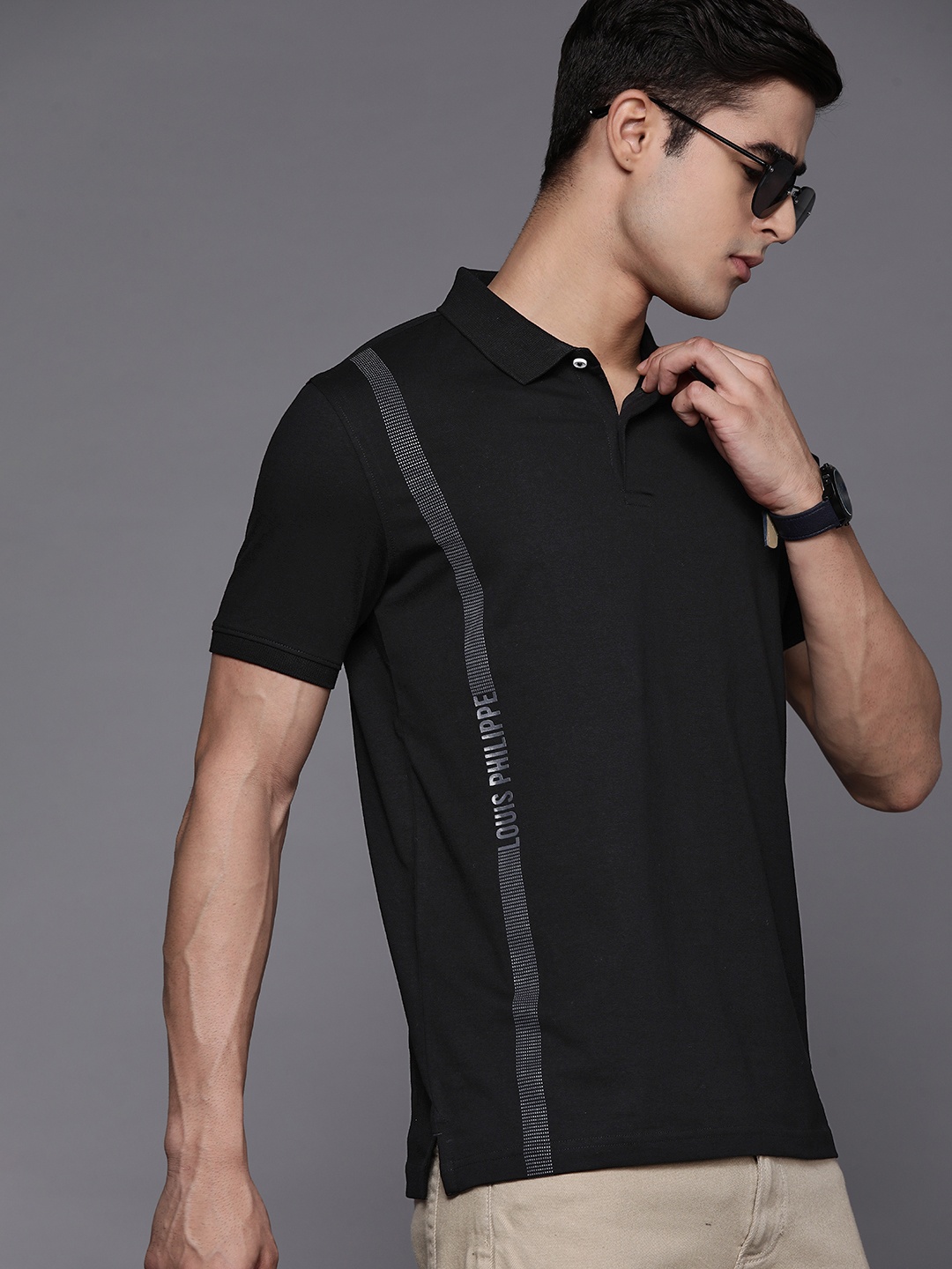 

Louis Philippe Ath Work Men Black Brand Logo Printed Polo Collar Slim Fit T-shirt