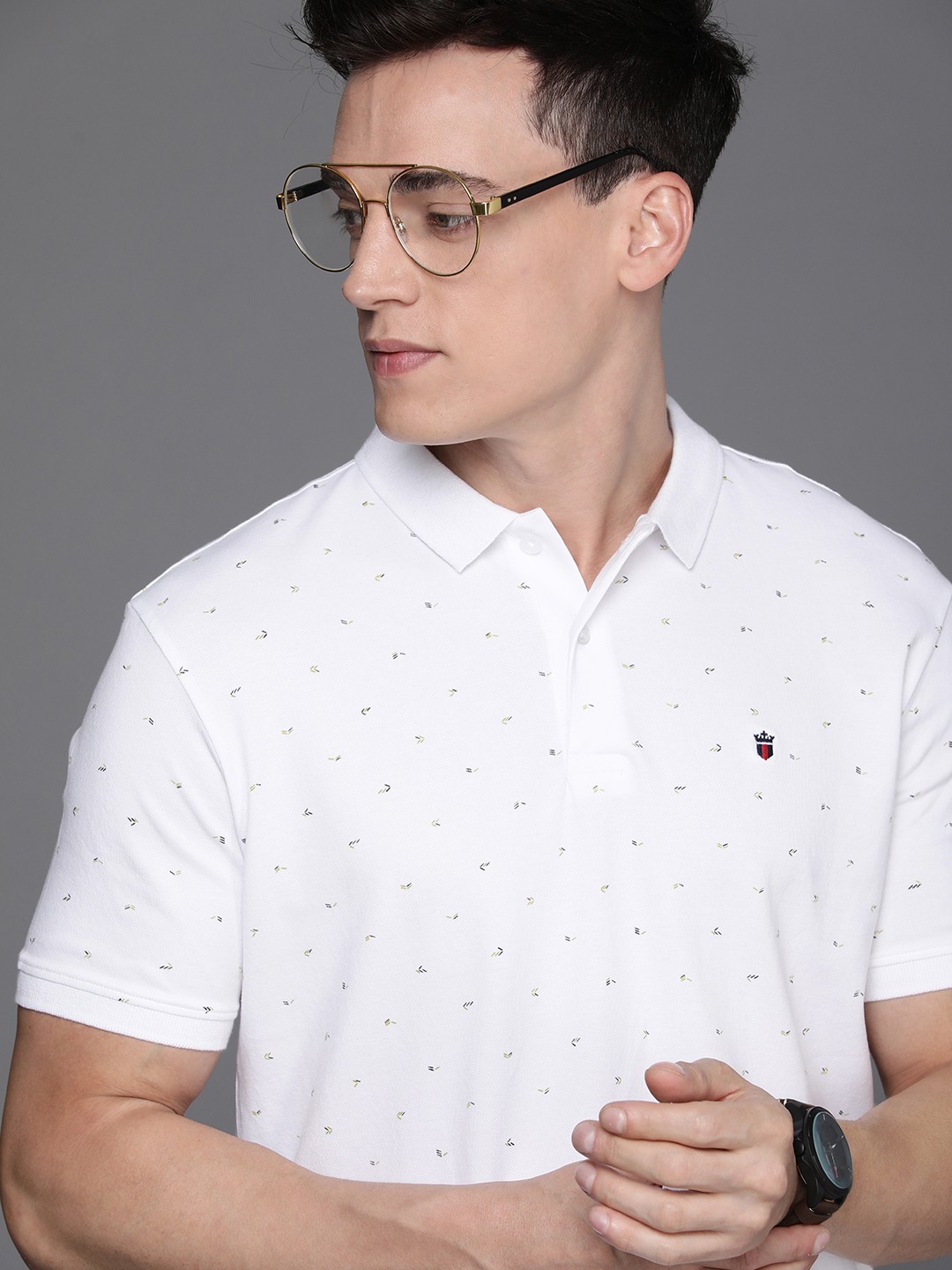 

Louis Philippe Men White & Black Printed Polo Collar Slim Fit T-shirt