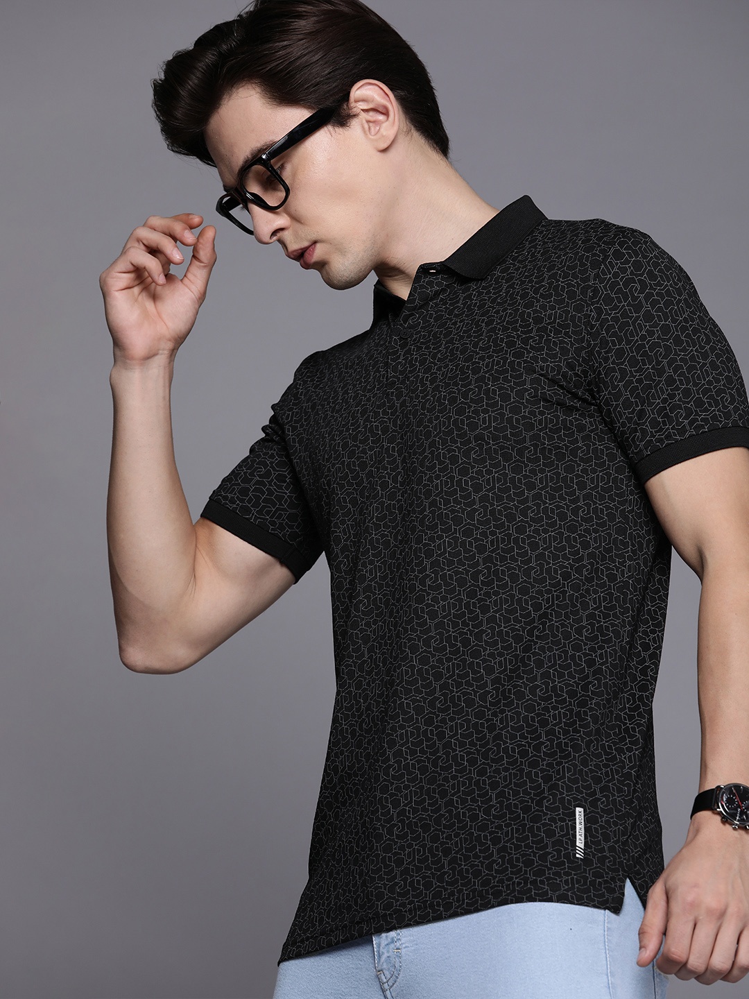 

Louis Philippe Ath Work Men Black Printed Polo Collar Slim Fit T-shirt