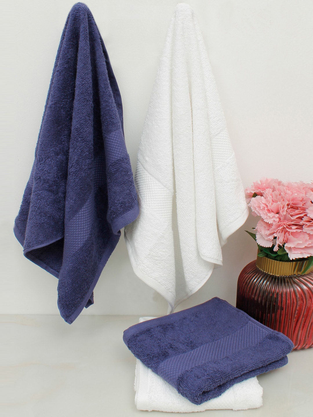 

AVI Living Set Of 4 Solid 500 GSM Pure Cotton Hand Towels, White