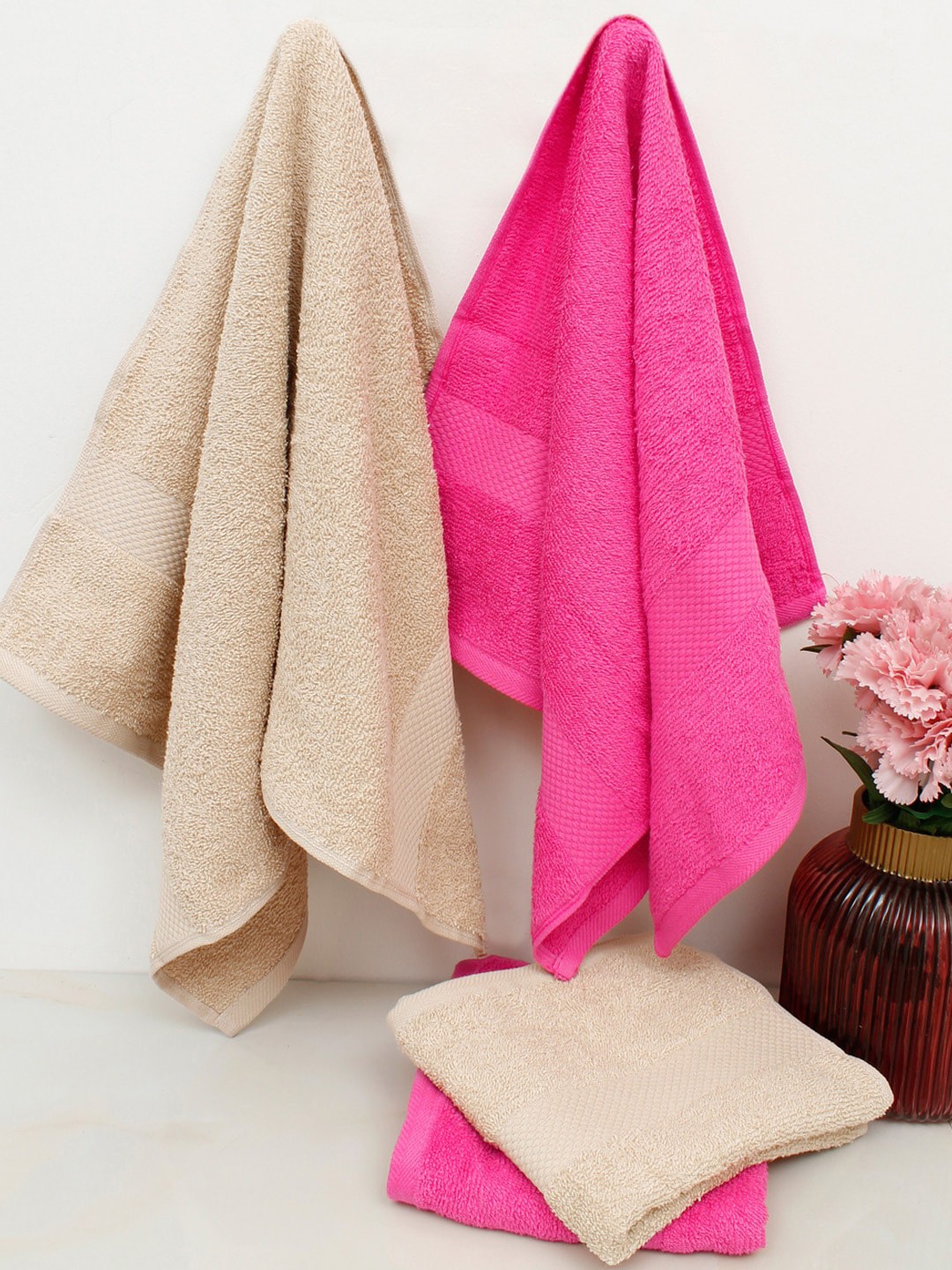 

AVI Living Set Of 4 Solid 500 GSM Cotton Hand Towels, Pink