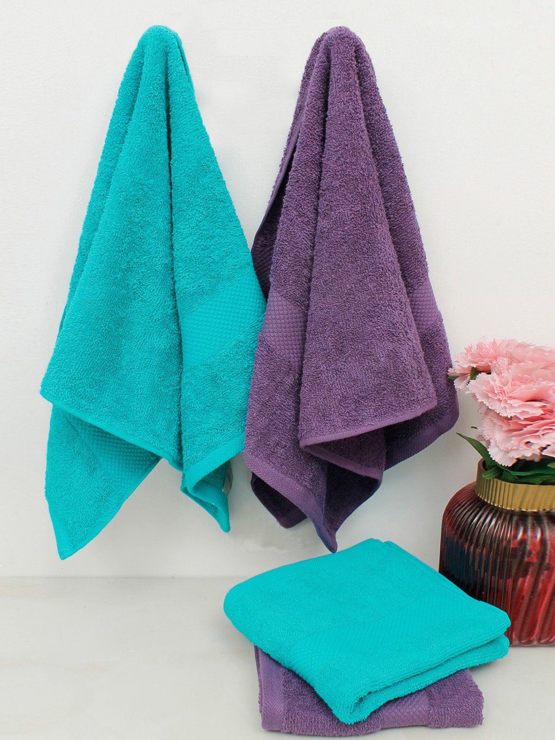 

AVI Living Set Of 4 Solid 500 GSM Pure Cotton Hand Towels, Purple