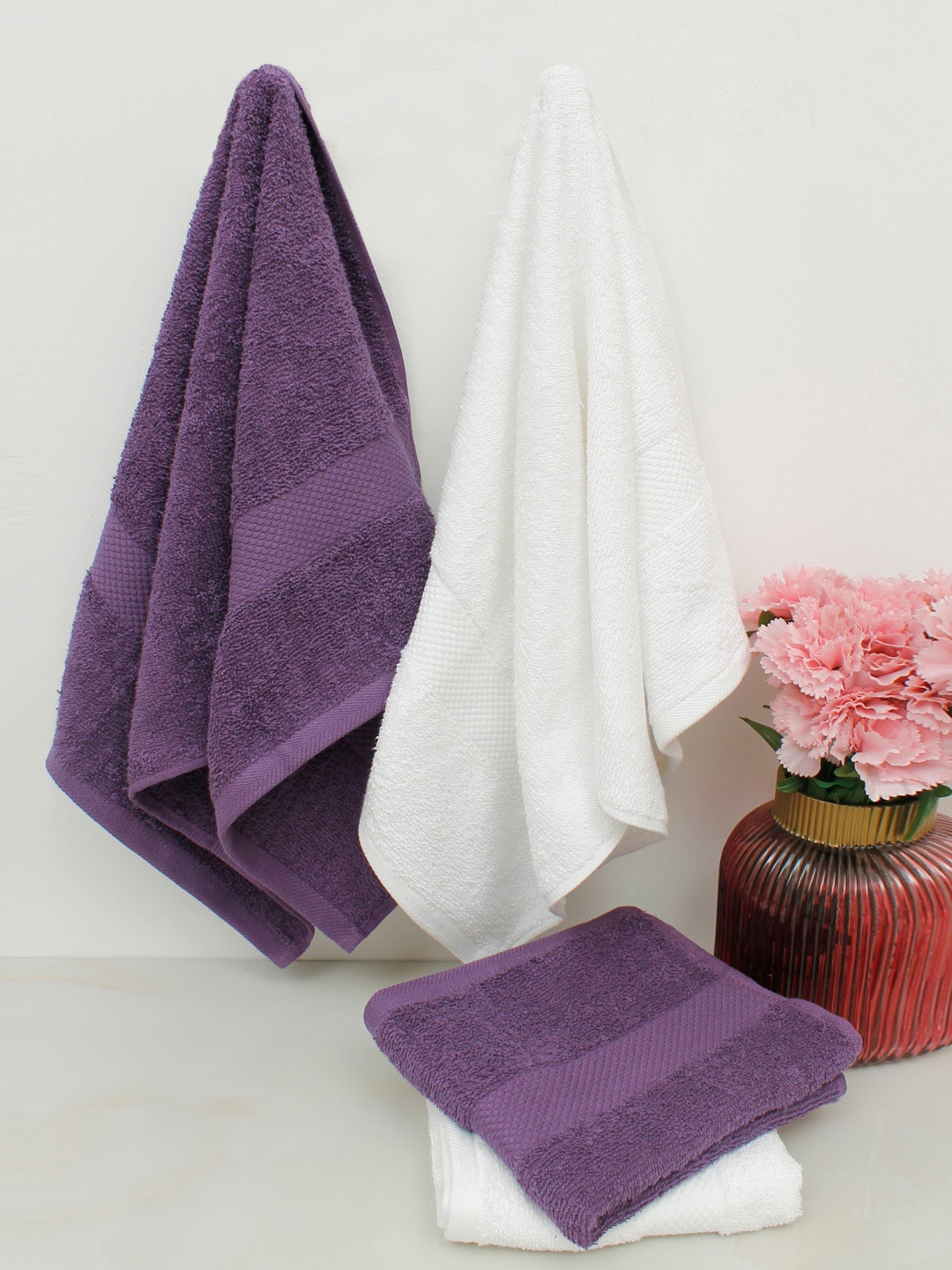 

AVI Living Set Of 4 Solid 500 GSM Pure Cotton Hand Towels, White