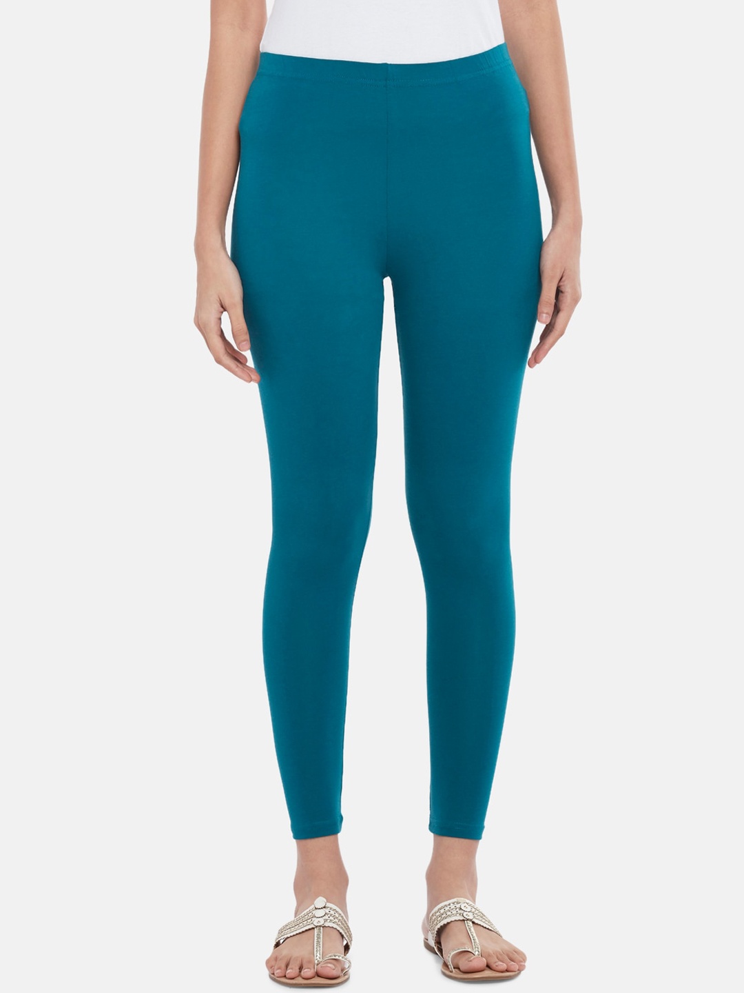 

RANGMANCH BY PANTALOONS Women Teal Blue Solid Ankle-Length Leggings