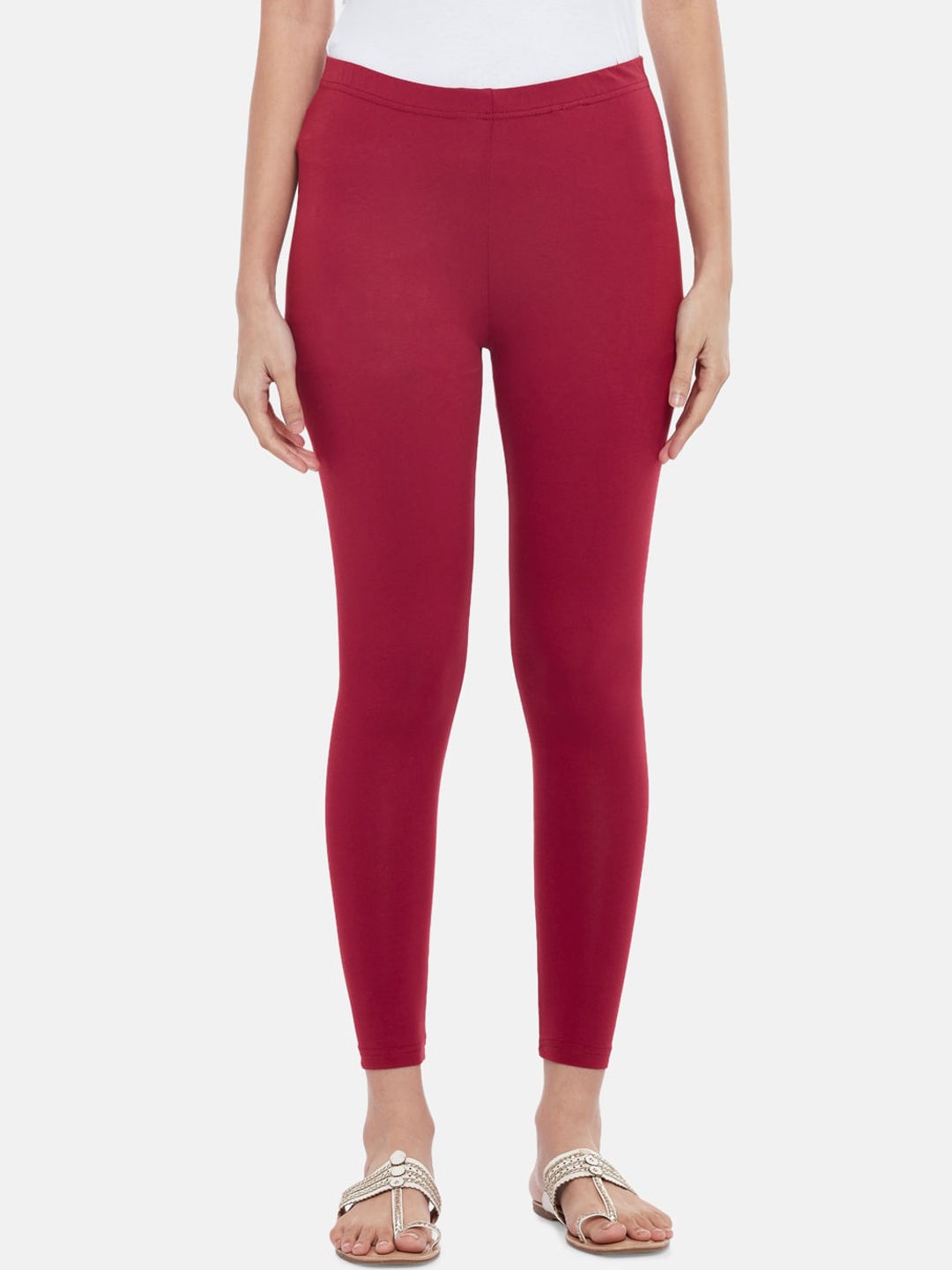 

RANGMANCH BY PANTALOONS Women Maroon Solid Ankle-Length Leggings