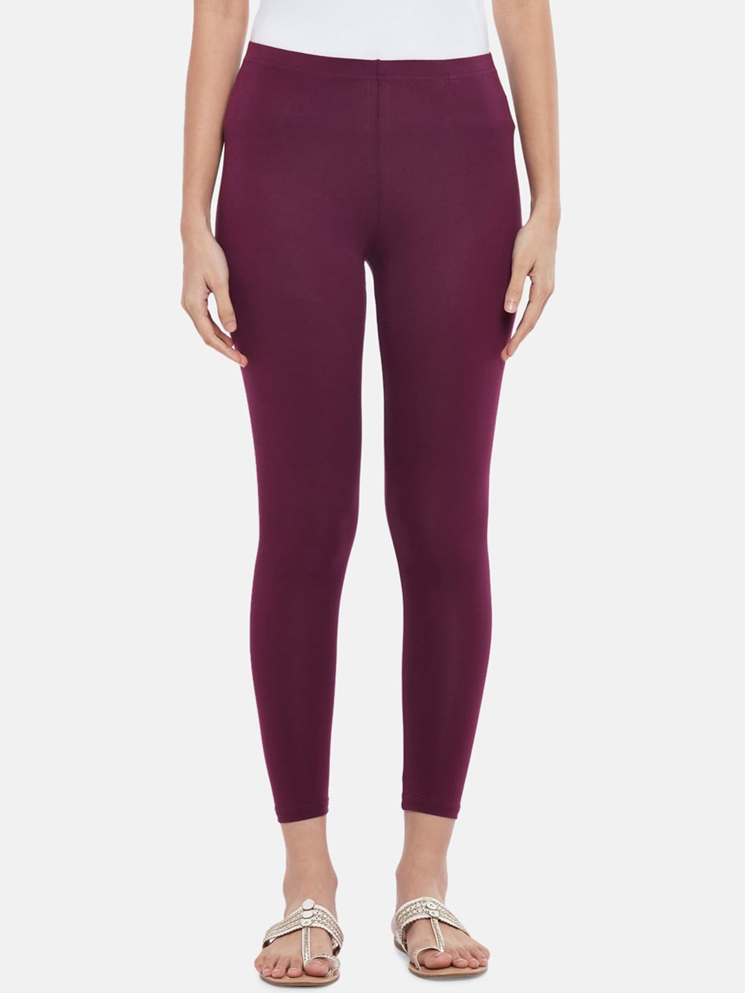 

RANGMANCH BY PANTALOONS Women Maroon Solid Ankle-Length Leggings