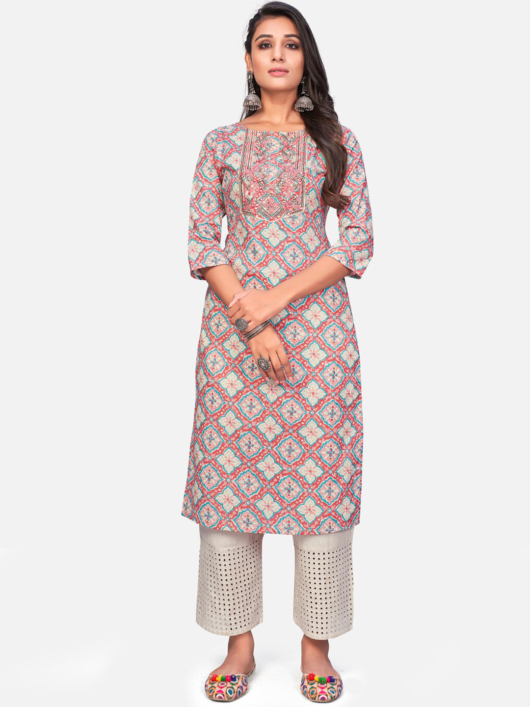 

Vbuyz Women Pink Ethnic Motifs Printed Kurta