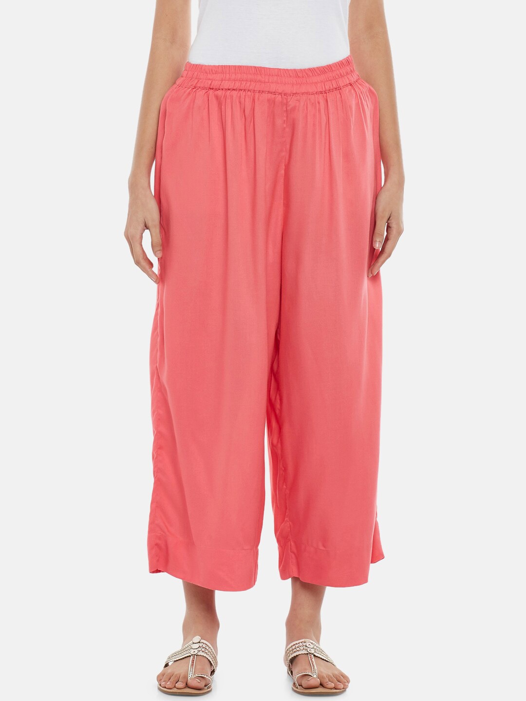 RANGMANCH BY PANTALOONS Women Coral Solid Cropped Palazzos