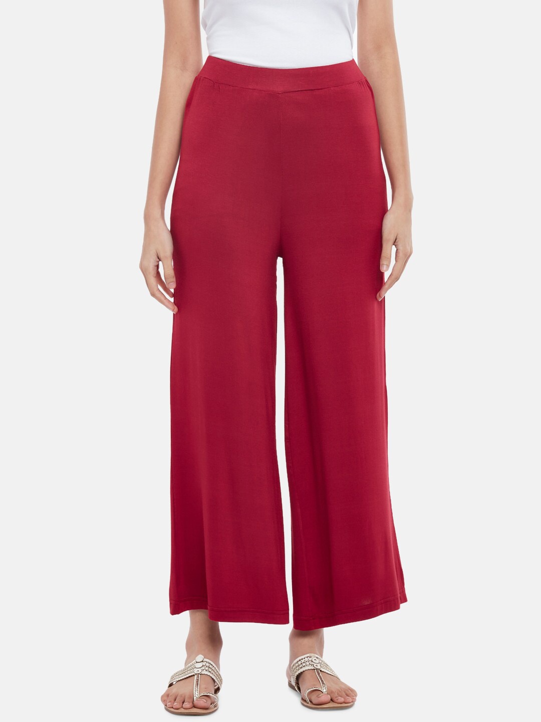 

RANGMANCH BY PANTALOONS Women Maroon Flared Knitted Palazzos