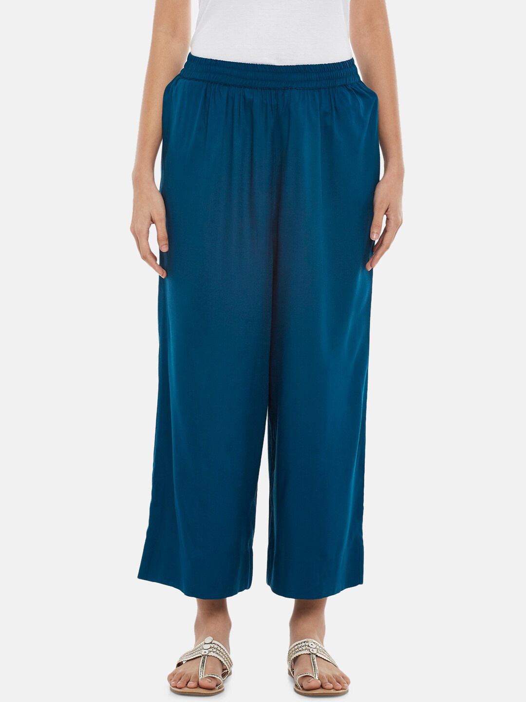 

RANGMANCH BY PANTALOONS Women Teal Cropped Palazzos
