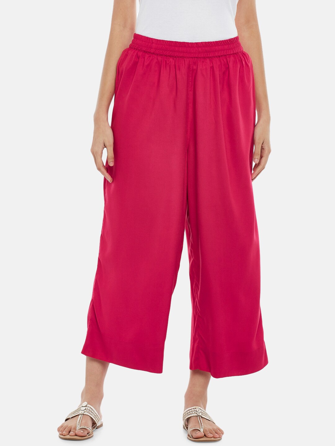 

RANGMANCH BY PANTALOONS Women Fuchsia Solid Palazzos