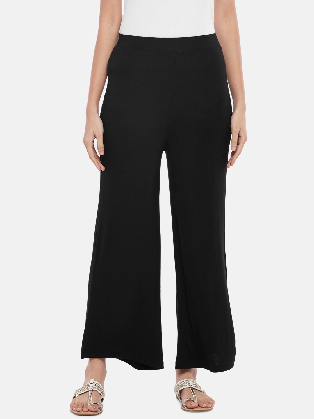 

RANGMANCH BY PANTALOONS Women Black Knitted Cropped Palazzo