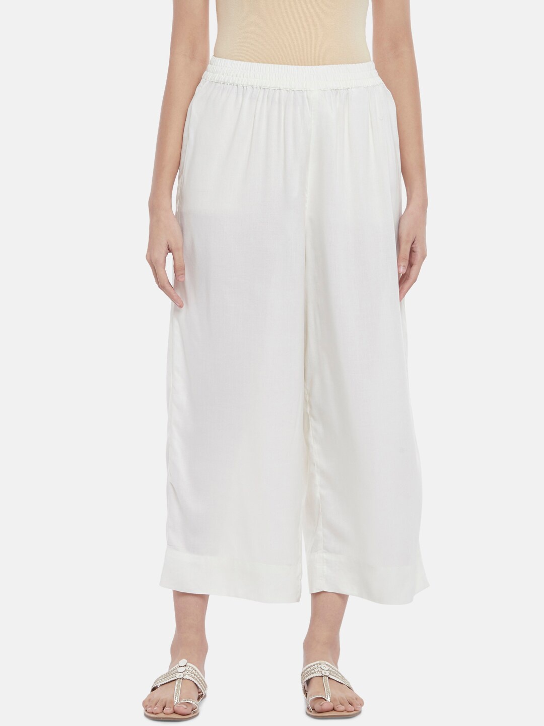 

RANGMANCH BY PANTALOONS Women Off White Cropped Palazzos
