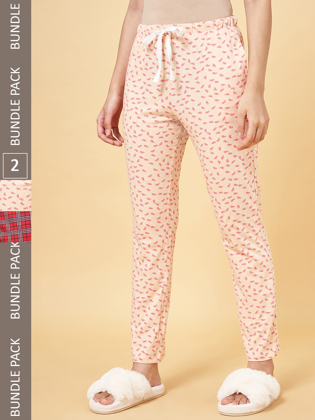 

Dreamz by Pantaloons Women Set of 2 Cotton Lounge Pants, Peach
