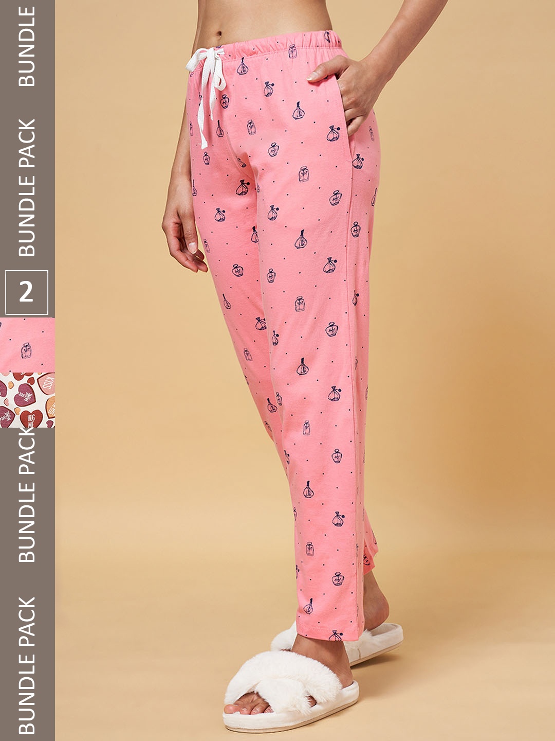 

Dreamz by Pantaloons Women Set of 2 Printed Cotton Lounge Pants, Pink