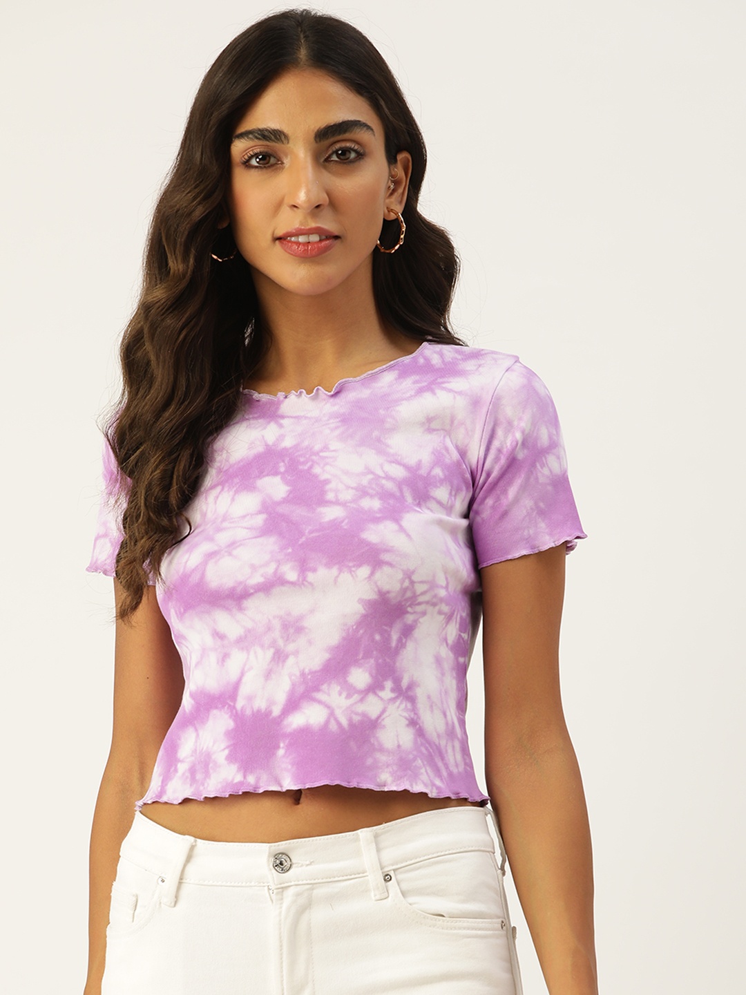 

BROOWL Women Purple Tie and Dye Crop Top