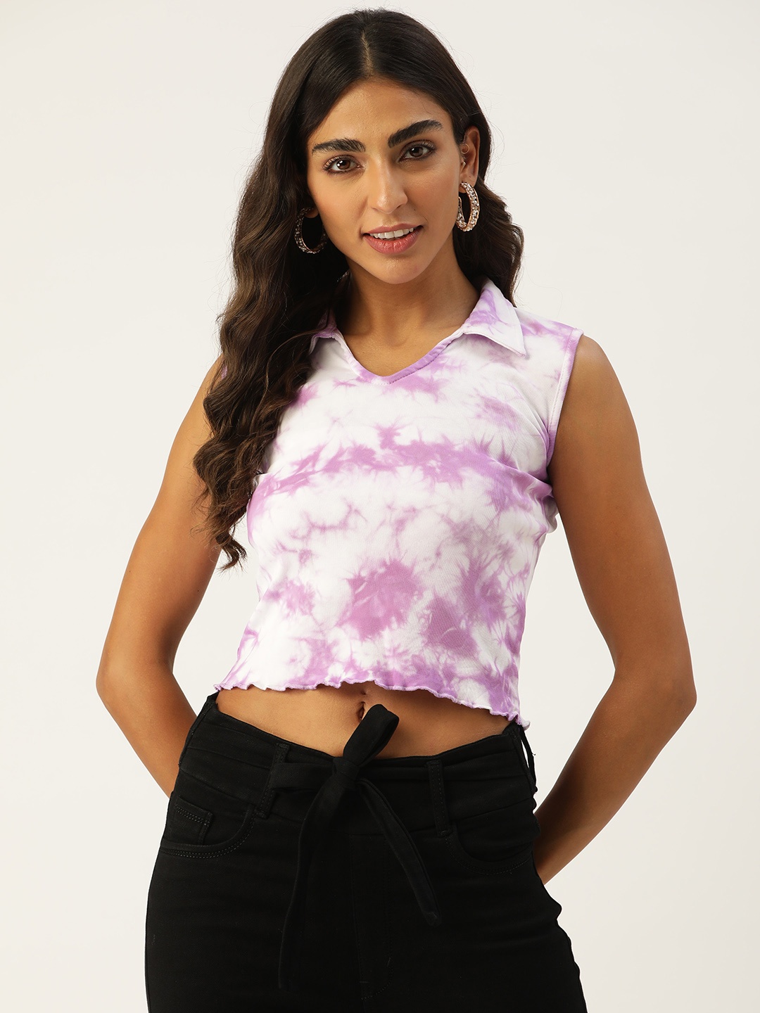 

BROOWL White & Lavender Tie and Dye Crop Top