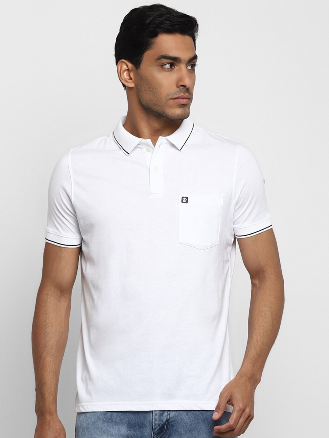 

Turtle Men White Polo Collar Pure Cotton Slim Fit T-shirt