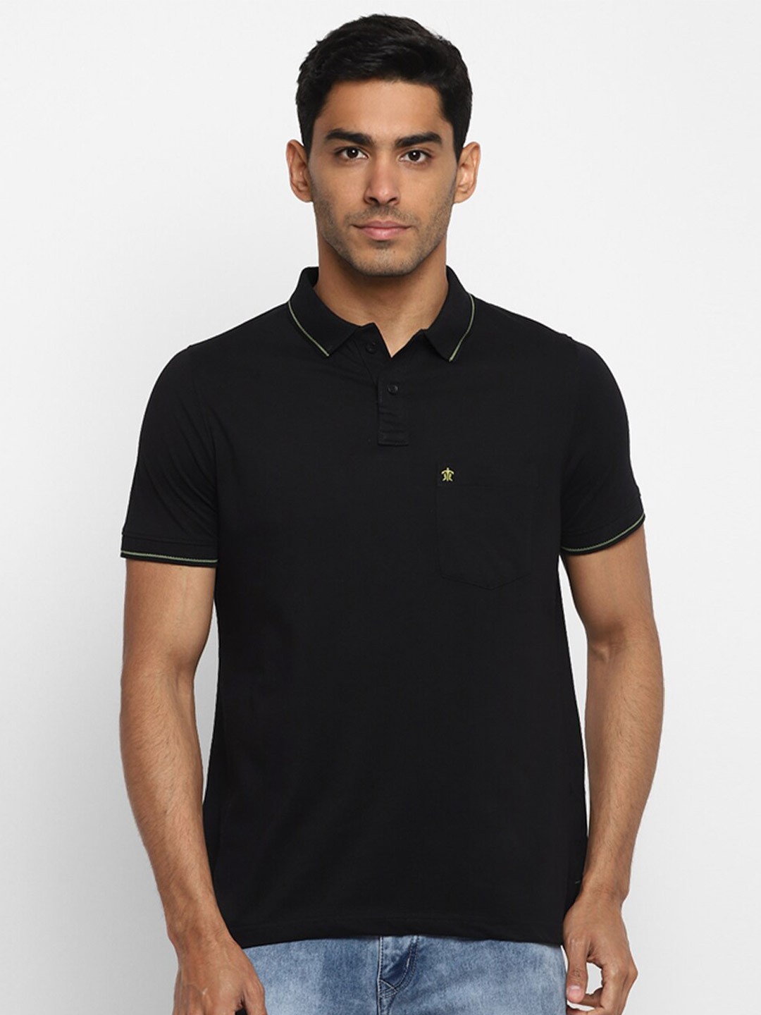 

Turtle Men Black Solid Polo Collar Pure Cotton Slim Fit T-shirt