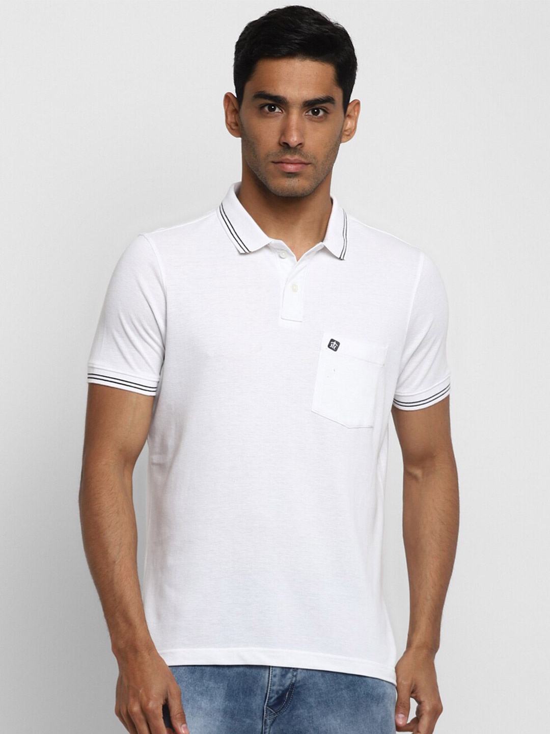 

Turtle Men White Polo Collar Slim Fit T-shirt