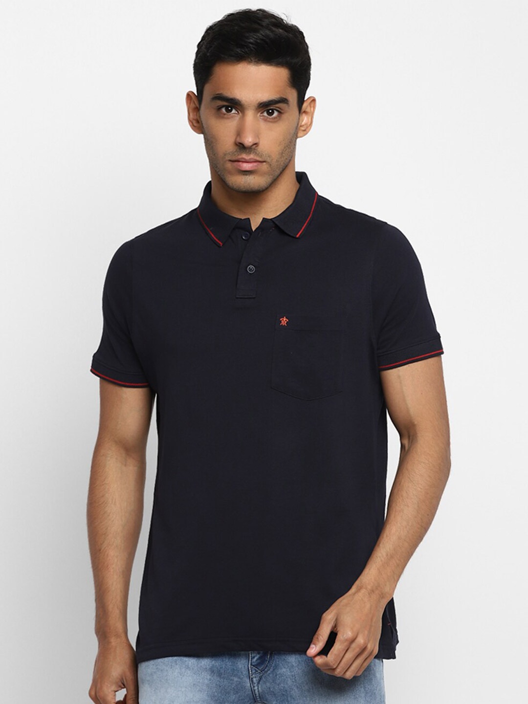 

Turtle Men Navy Blue Polo Collar Pure Cotton Slim Fit T-shirt