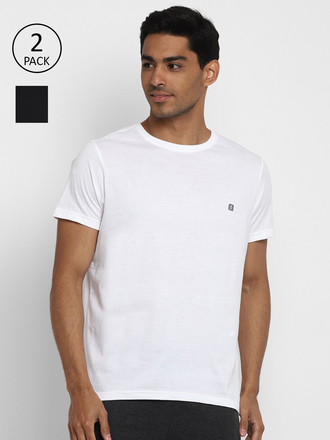 

Turtle Men Multicoloured 2 White-Black Cotton Slim Fit T-shirt, Multi