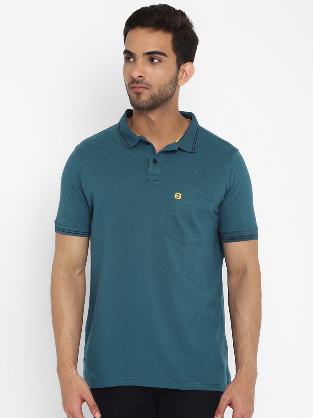 

Turtle Men Blue Polo Collar Slim Fit T-shirt