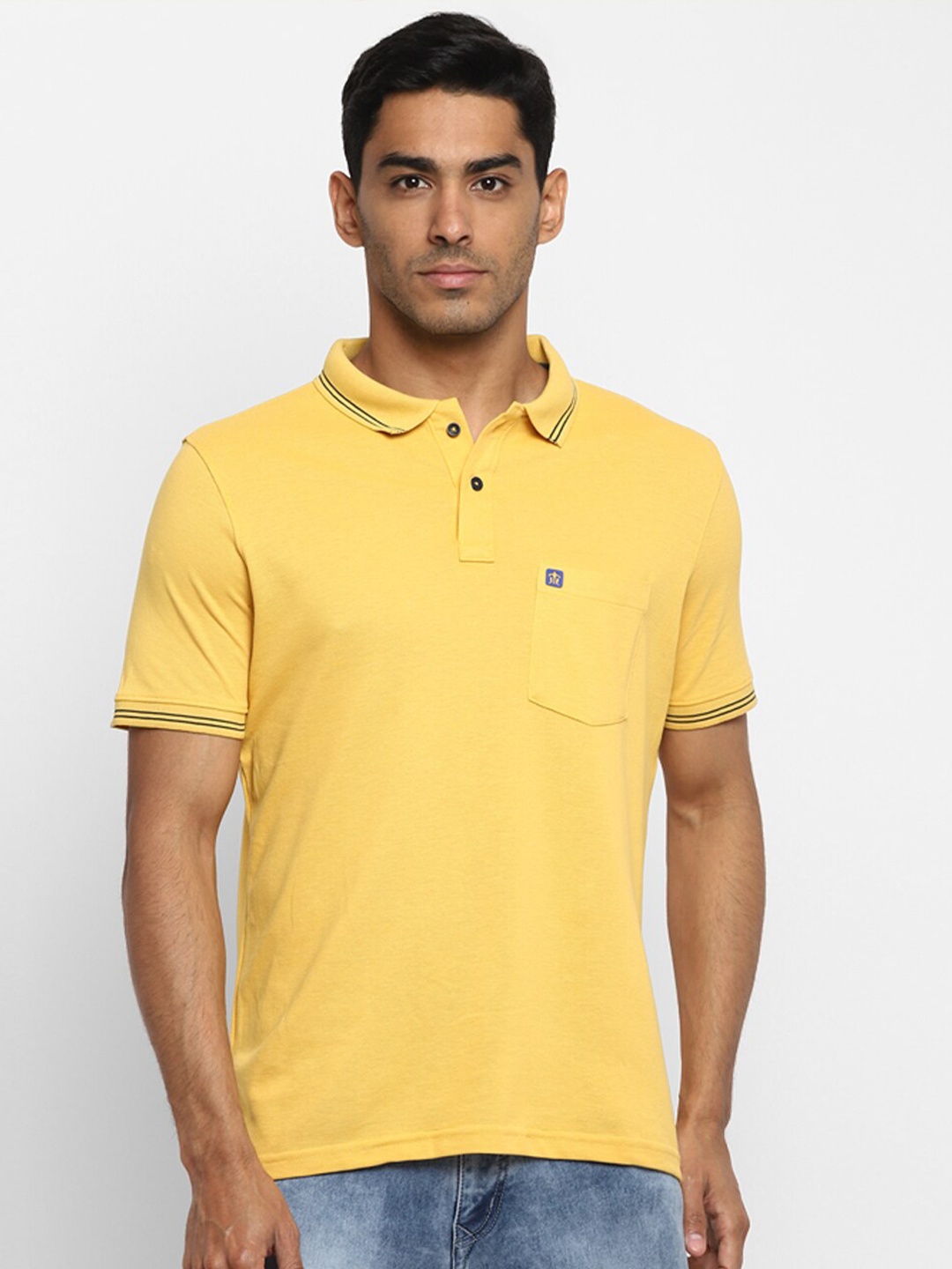 

Turtle Men Yellow Polo Collar Slim Fit T-shirt