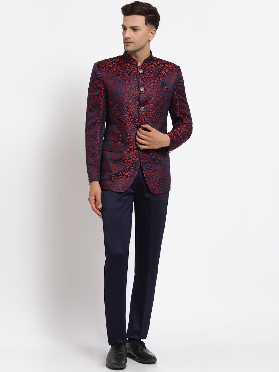

KLOTTHE Men Maroon Printed Slim-Fit Single-Breasted Two-Piece Party Suit