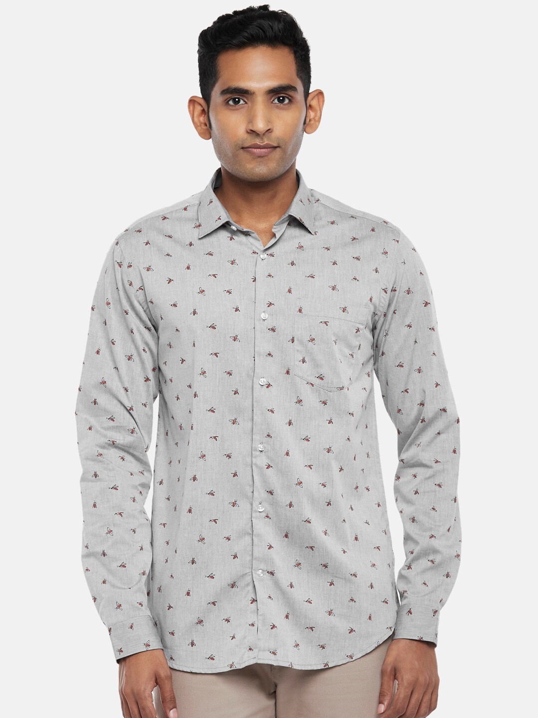 

BYFORD by Pantaloons Men Grey Slim Fit Printed Shirt