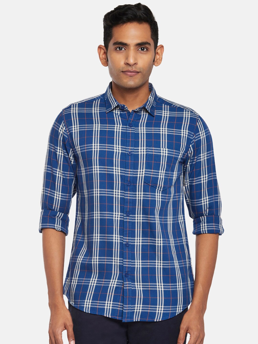 

BYFORD by Pantaloons Men Blue Slim Fit Tartan Checks Checked Casual Shirt