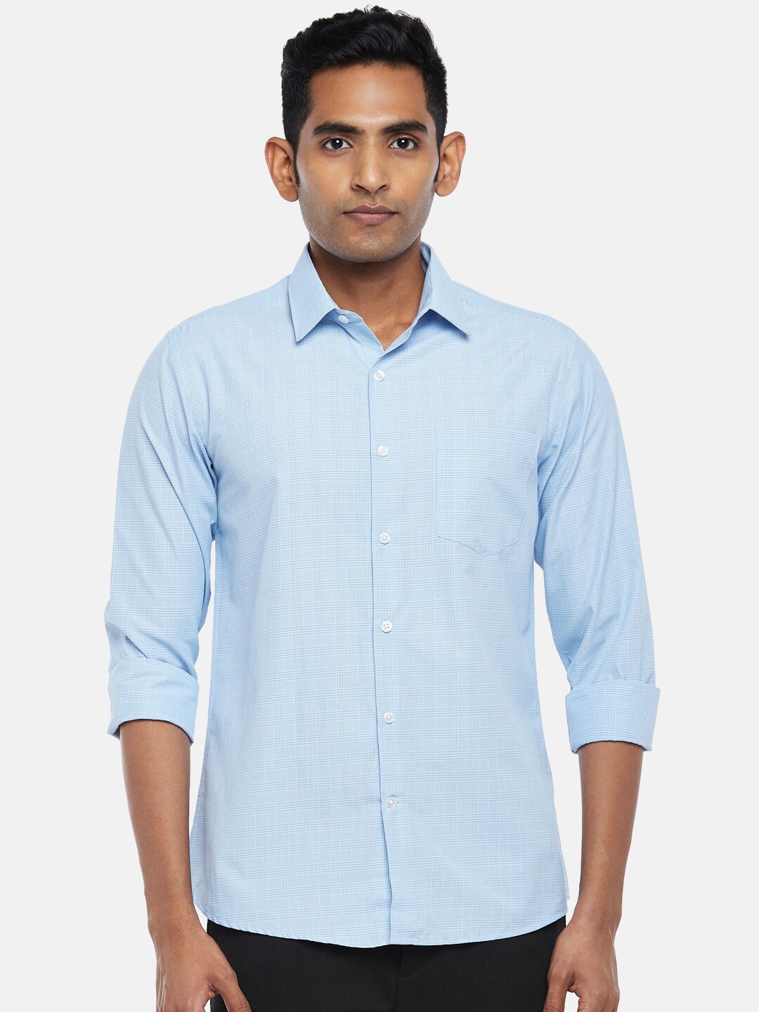 

BYFORD by Pantaloons Men Sky Blue Slim Fit Micro Checks Checked Formal Shirt