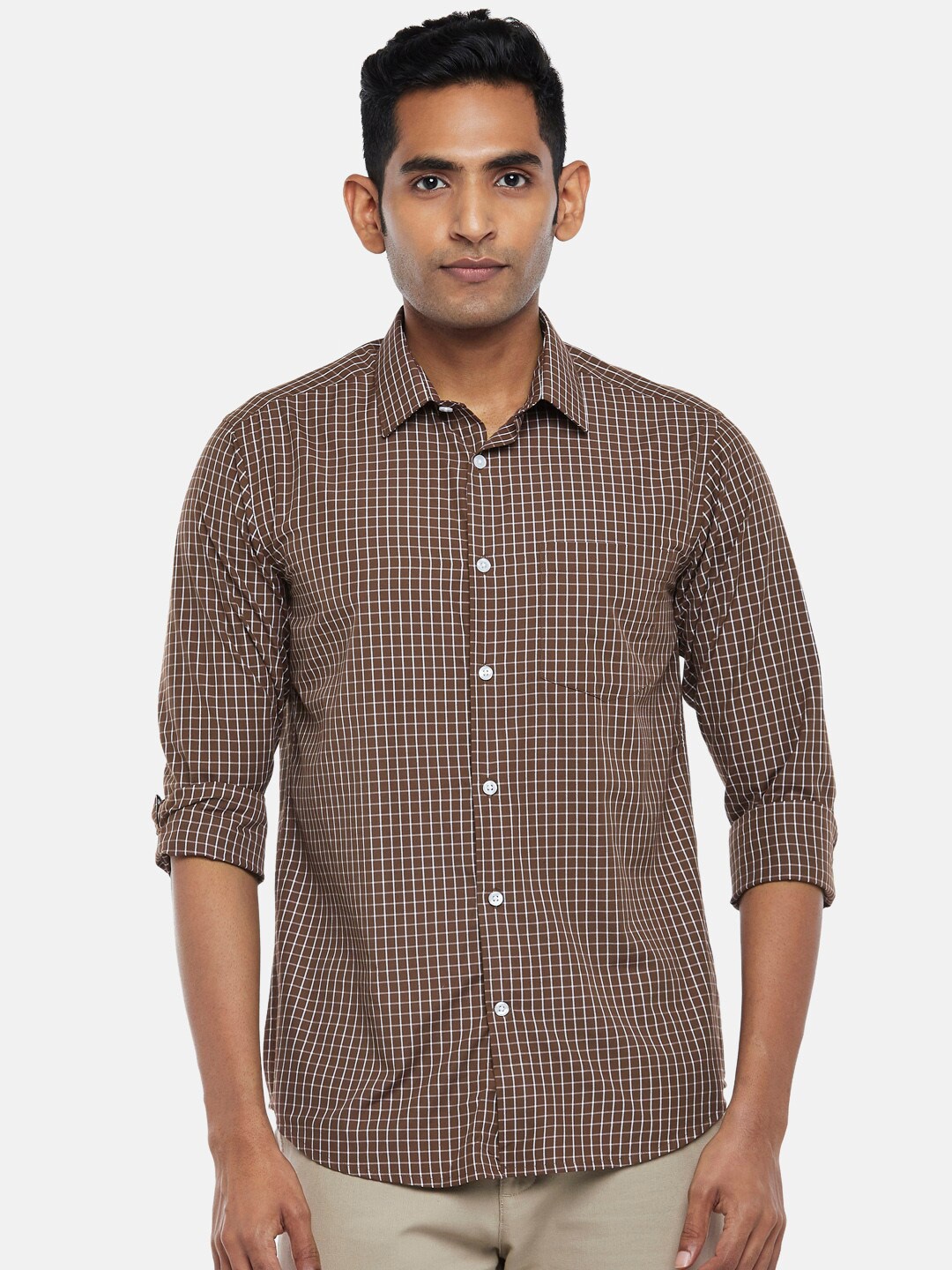

BYFORD by Pantaloons Men Brown Slim Fit Checked Casual Shirt