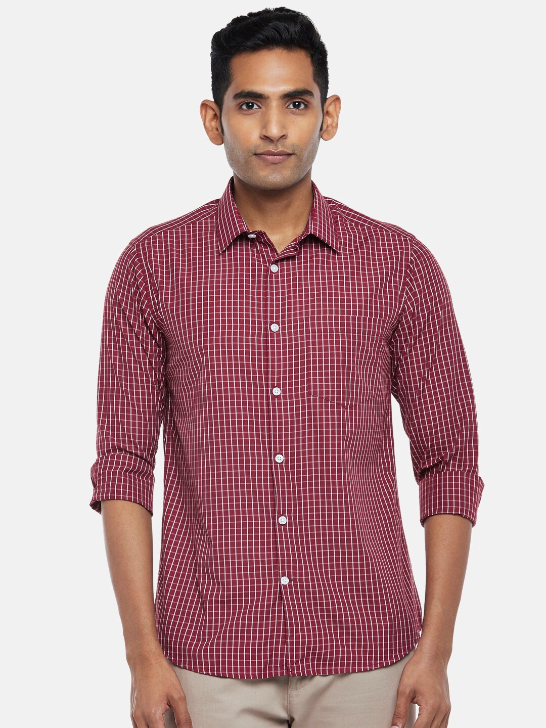 

BYFORD by Pantaloons Men Maroon Slim Fit Checked Formal Shirt
