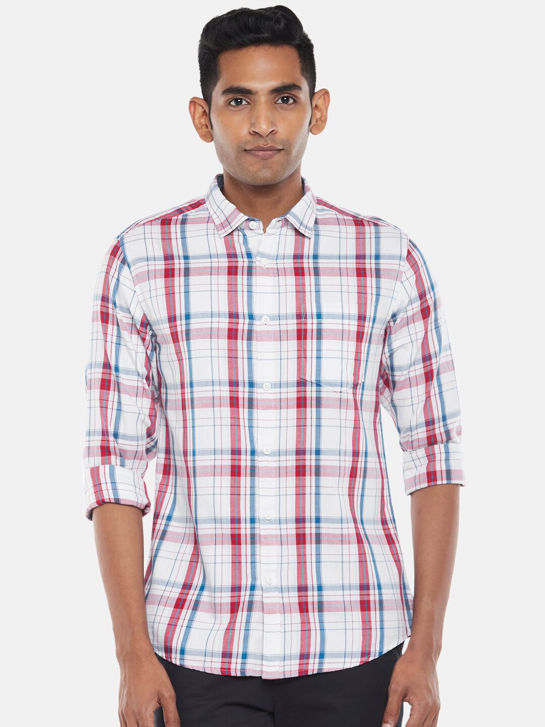 

BYFORD by Pantaloons Men Blue Slim Fit Tartan Checks Casual Shirt