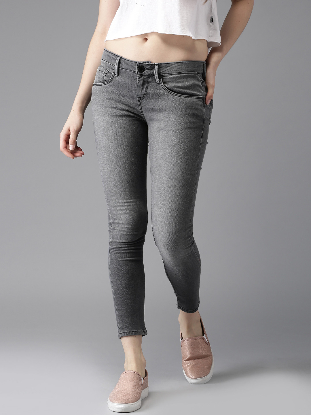 

Moda Rapido Women Cropped Skinny Fit Grey Stretchable Jeans
