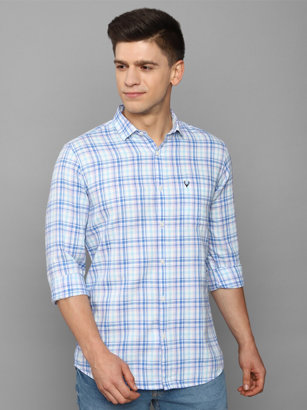 

Allen Solly Men White Slim Fit Tartan Checks Checked Casual Shirt