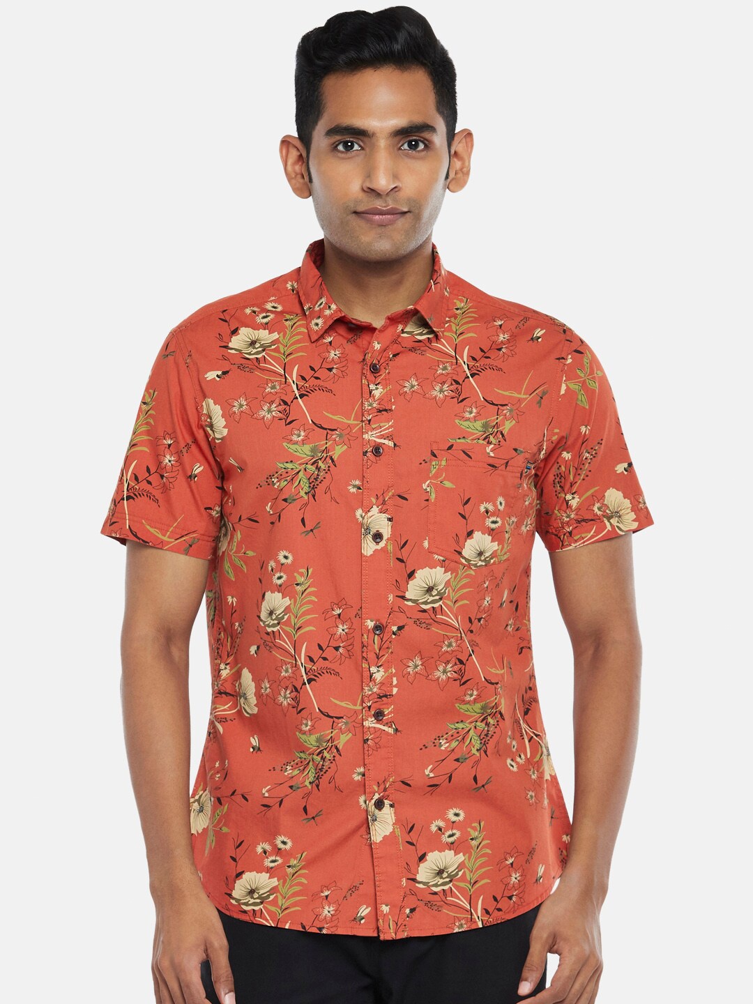 

Urban Ranger by pantaloons Men Rust Slim Fit Floral Printed Casual Shirt