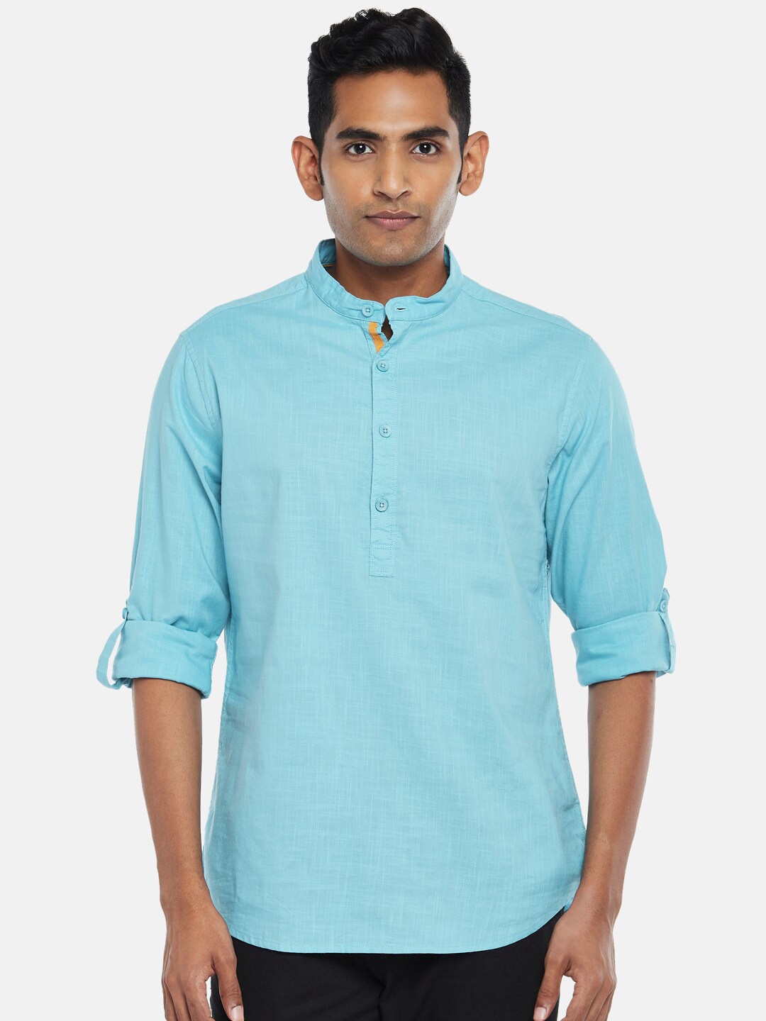 

Urban Ranger by pantaloons Men Blue Mandarin Collar Casual Shirt