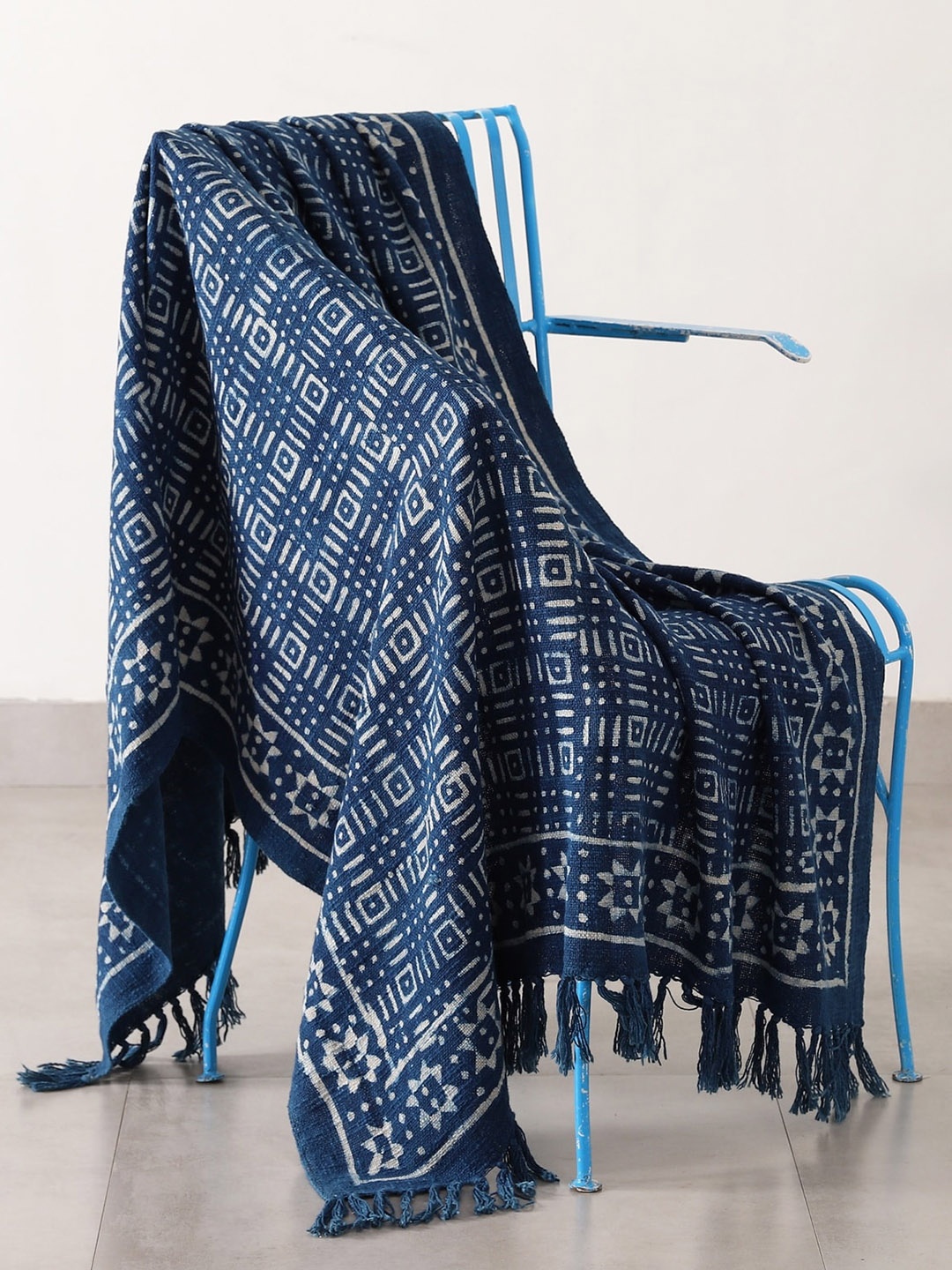 

HANDICRAFT PALACE Blue Hand Block Printed Cotton Throw Blanket