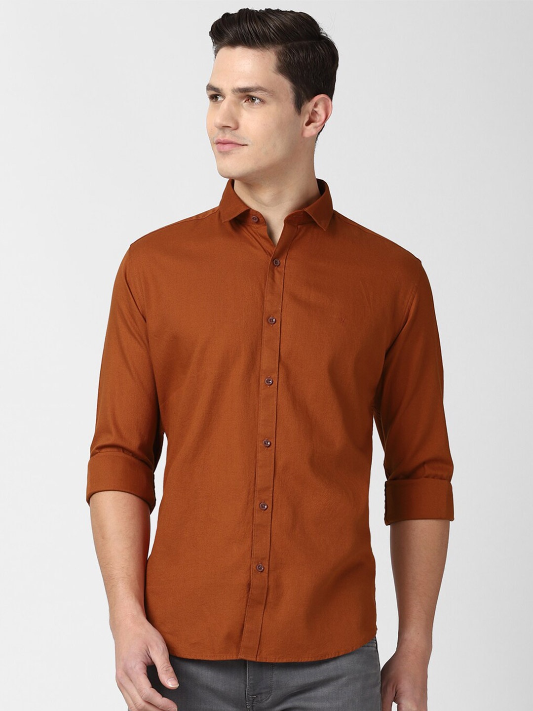 

V Dot Men Orange Slim Fit Full Sleeves Casual Shirt