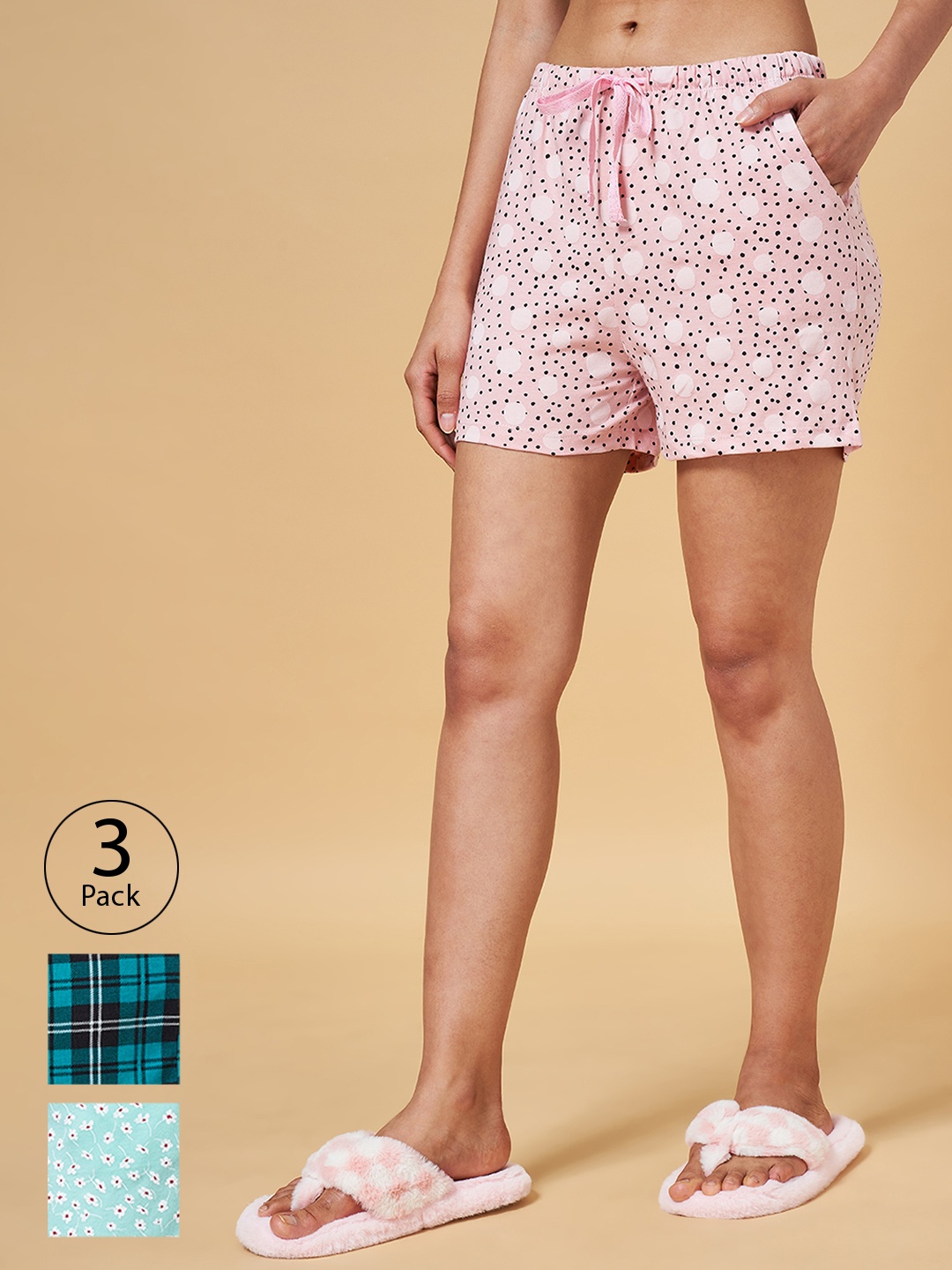 

Dreamz by Pantaloons Women Pink Printed Set of 3 Lounge shorts