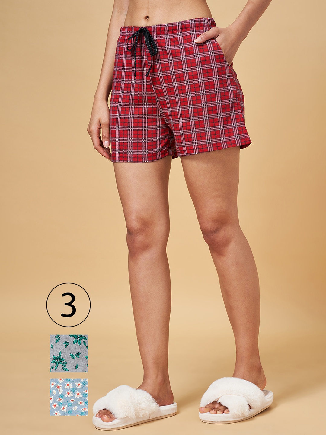 

Dreamz by Pantaloons Women Maroon & Blue Cotton Printed Lounge shorts