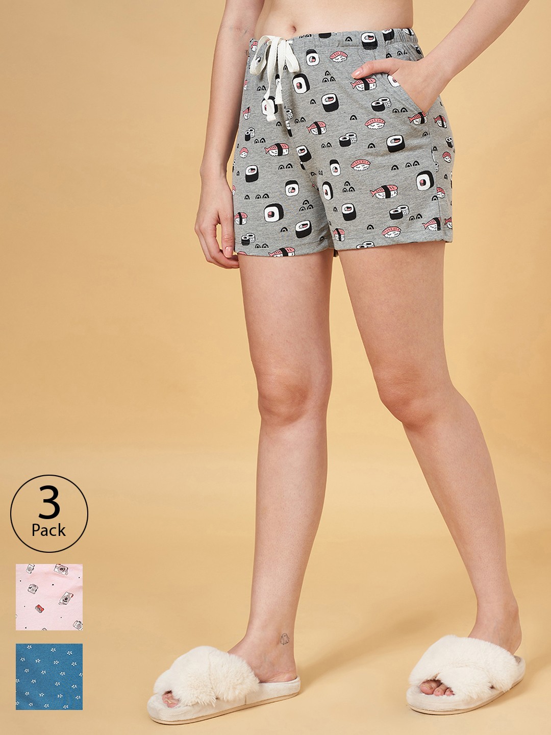 

Dreamz by Pantaloons Women Multicoloured Printed Lounge shorts, Multi