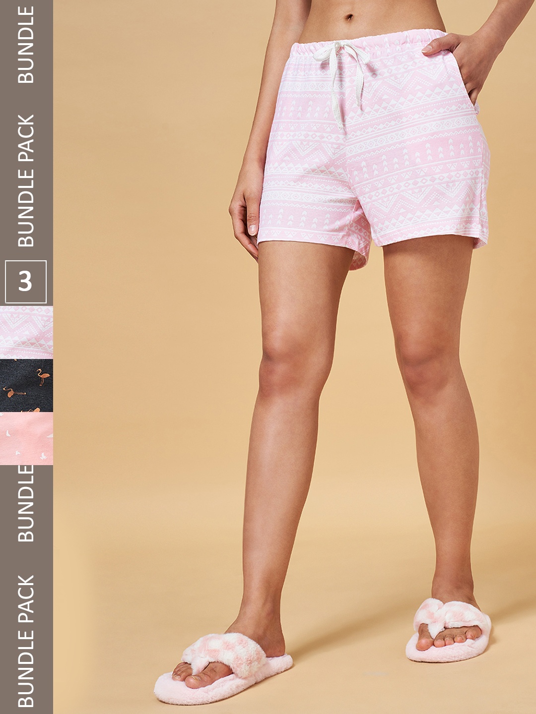 

Dreamz by Pantaloons Women Printed Lounge shorts Pack Of 3, Pink