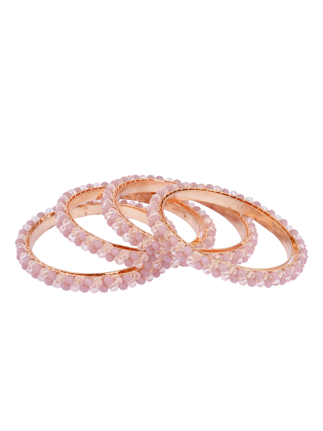 

FEMMIBELLA Set of 4 Gold-Plated Mauve Beads Studded Bangles