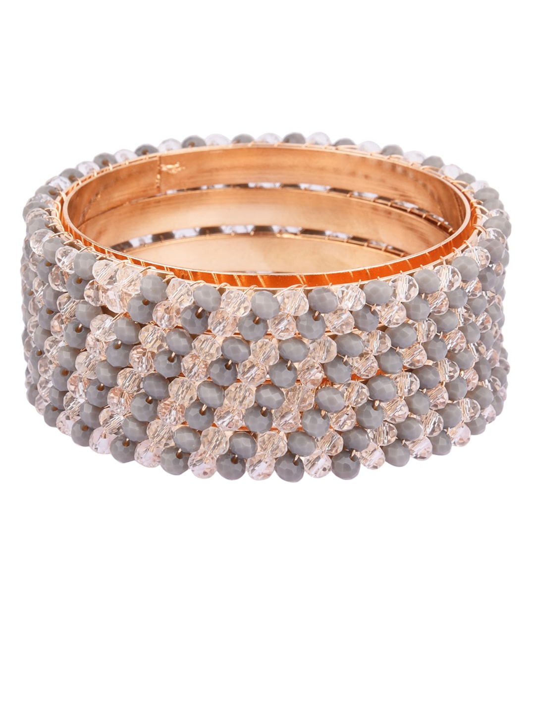 

FEMMIBELLA Set Of 4 Grey Gold-Plated Crystal-Studded Bangles