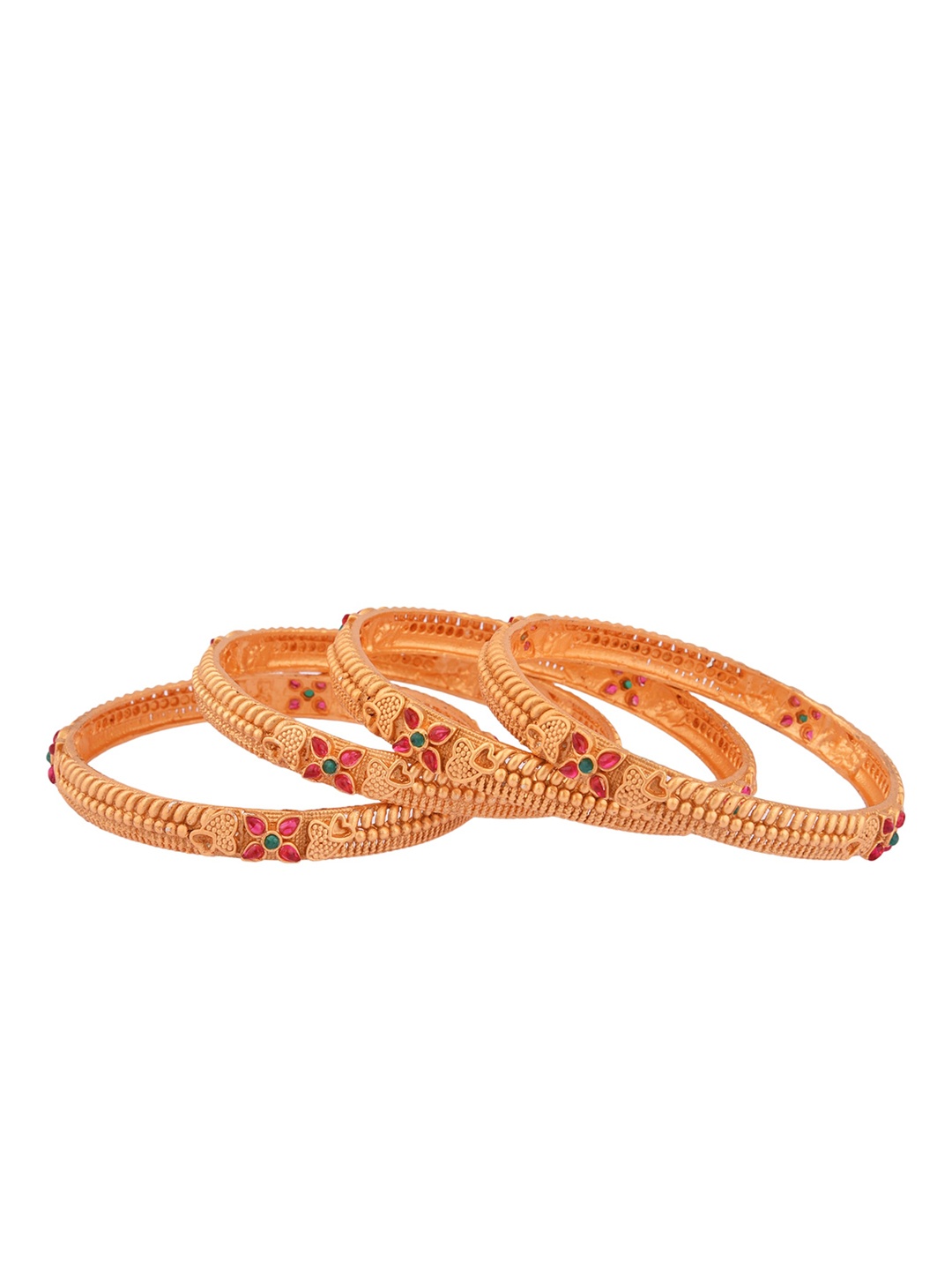 

FEMMIBELLA Set Of 4 Gold-Plated Maroon Stone-Studded Bangles