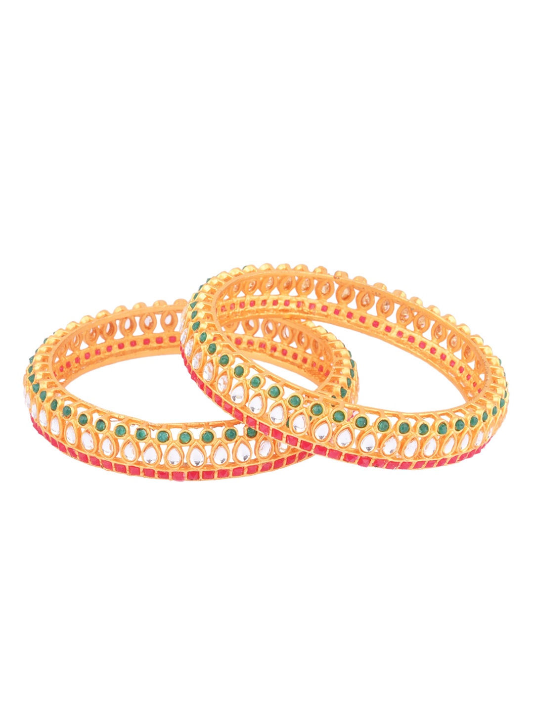 

FEMMIBELLA Set Of 2 22 KT Gold-Plated White & Green Kundan-Studded Bangles