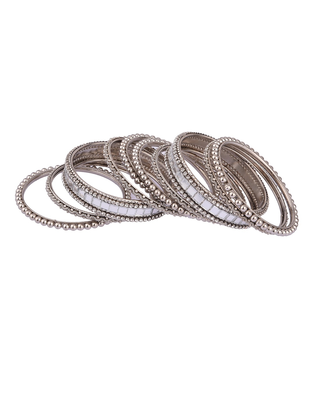 

FEMMIBELLA Women Set Of 10 Silver-Plated Bangles